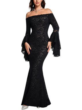 Elegant Off-Shoulder Lace Maxi Dress for Weddings & Maternity Photoshoots
